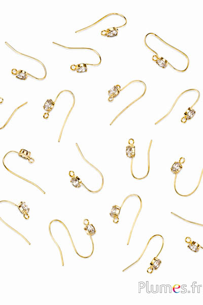 Ohrringhaken mit Strass - H. 23 mm - goldfarben